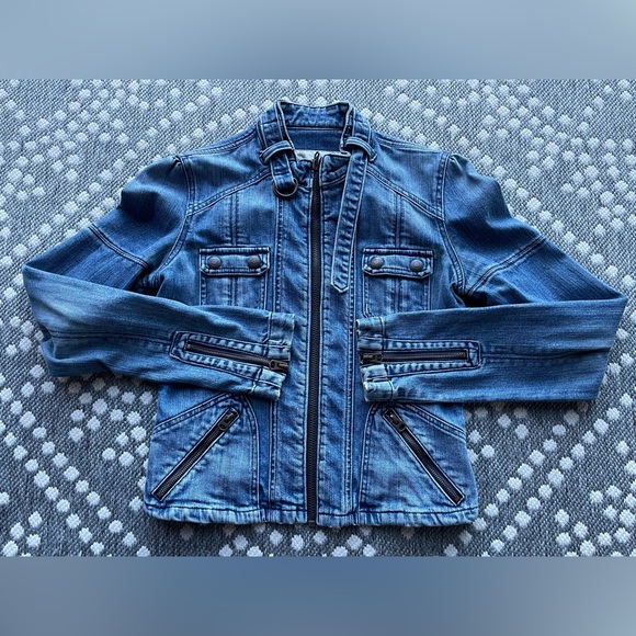 Abercrombie & Fitch Jean Jacket SMALL Junior girls Women’s denim Moto zipper zip - Picture 1 of 10